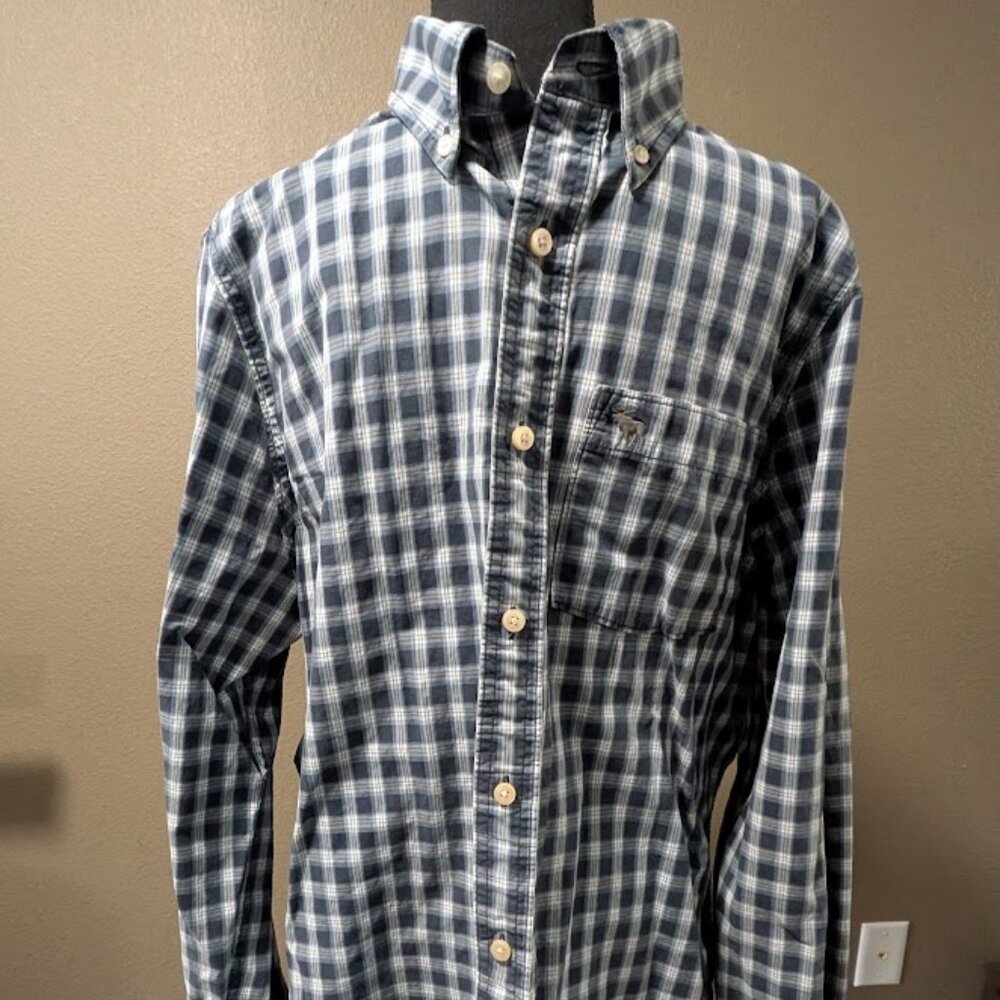 ABERCROMBIE & FITCH Blue Plaid Button-Down Shirt - Muscle Fit - Size XXL